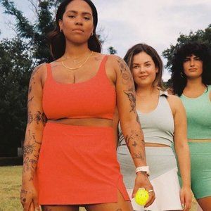 Outdoor Voices Double Time Bra & Warmup 2.5" Skort in Ladybug